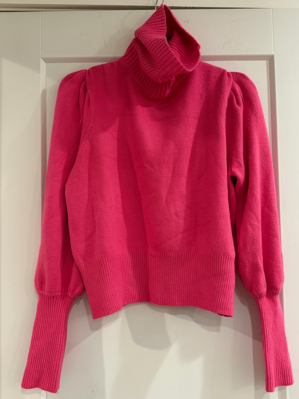 French Connection Turtleneck Puff-Sleeve Sweater - Hot Pink